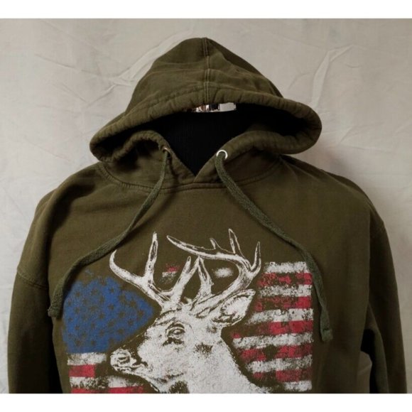 Rugged Legacy Mens Large Olive Green American Flag Buck Deer Heavyweight Hoodie - Picture 3 of 12